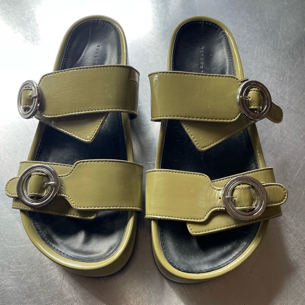 Topshop Olive Green Sandals with Silver Buckles